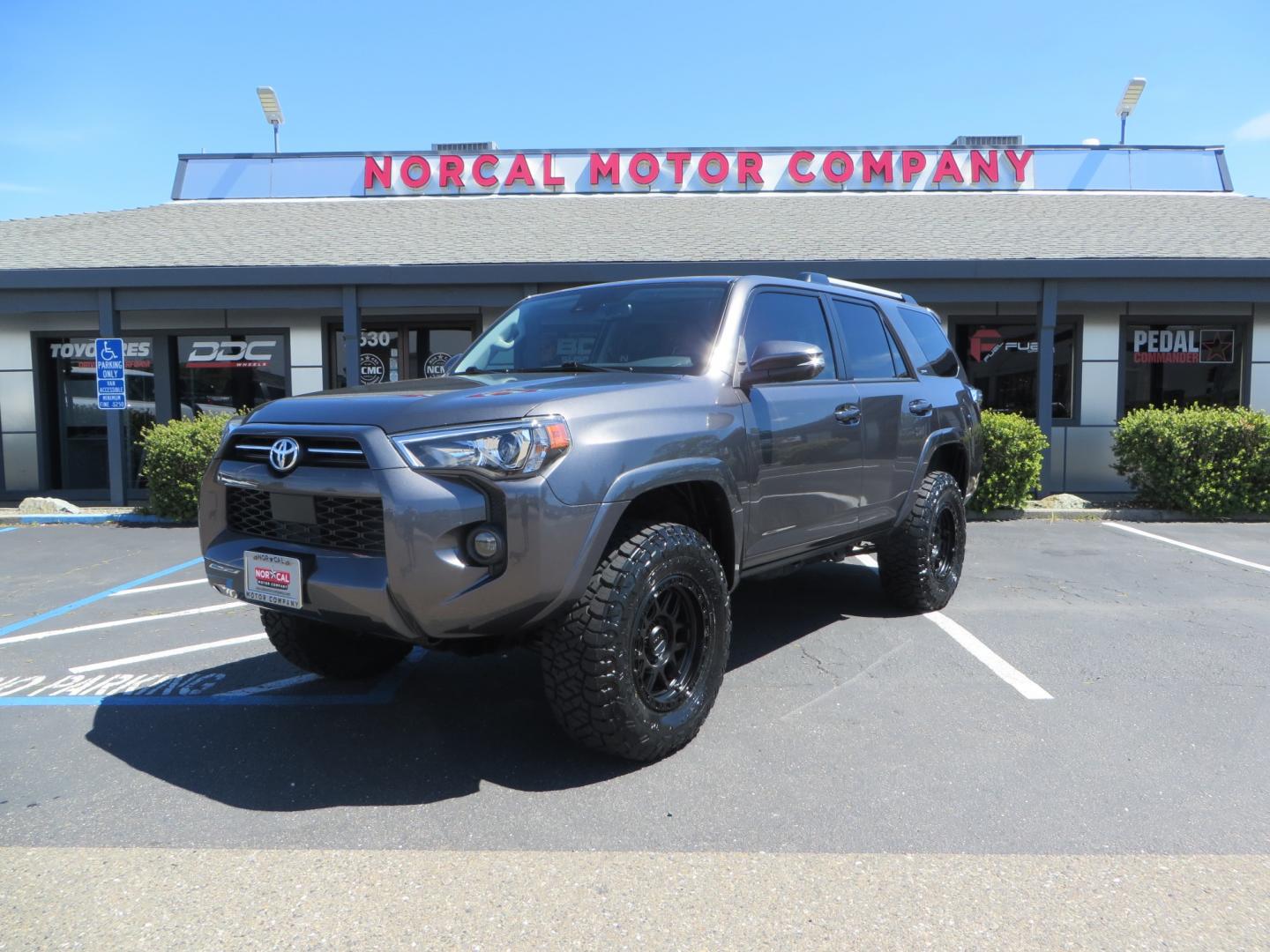 2021 CHARCOAL /BLACK Toyota 4Runner SR5 Premium 4WD (JTENU5JR0M5) with an 4.0L V6 DOHC 24V engine, 5A transmission, located at 2630 Grass Valley Highway, Auburn, CA, 95603, (530) 508-5100, 38.937893, -121.095482 - Clean SR5 Premium 7 passenger with a set of Bilstein 5100 series front struts and rear shocks, Bilstein 1" rear springs, 17" KMC 544 wheels, and Toyo RT Trail tires. - Photo#0